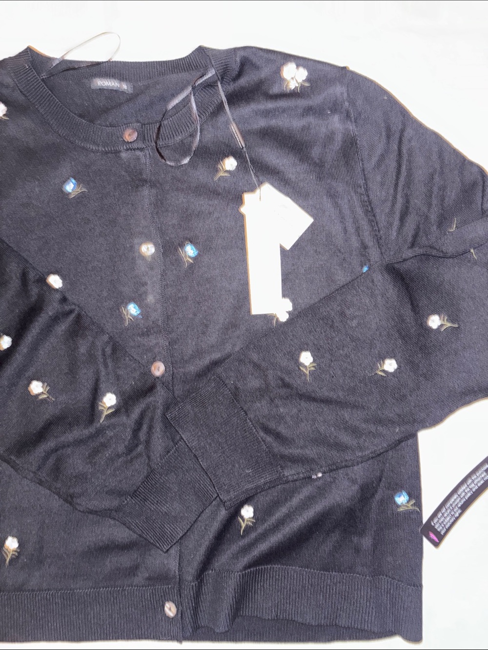 Roman Black Floral Embroidered Knit Cardigan - Picture 9 of 9